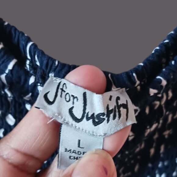 J For Justify Jumpsuit Navy Blue & White Striped  Large - Picture 3 of 8